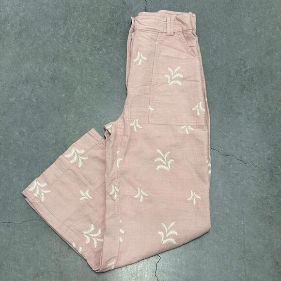 Zara Pants - ZARA Embroidered Linen Wide Leg Pants